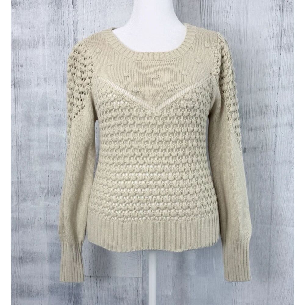 Lucky Brand Sweater Cropped Beige Knit Sweater Top Cotton Blend Women's Size S
